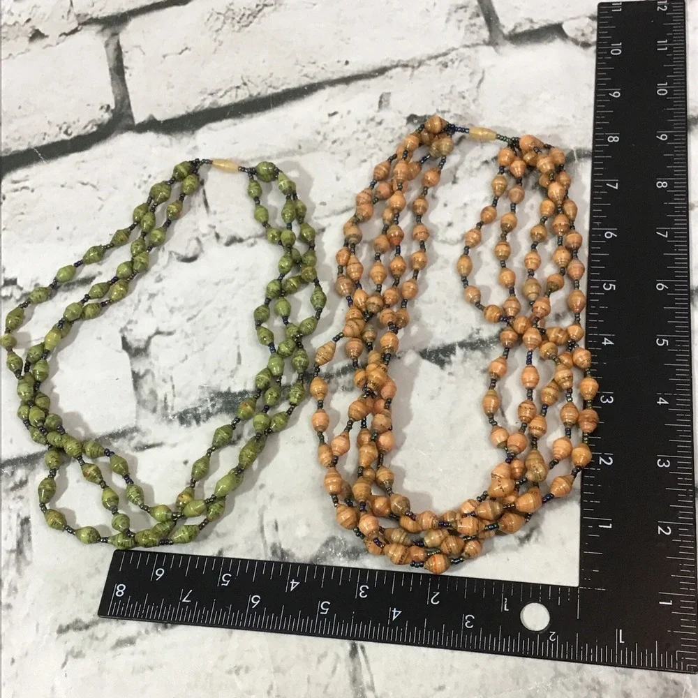 Beaded Necklaces Lot Of 2 Wooden Tropical Layered Vacation Island Jewelry